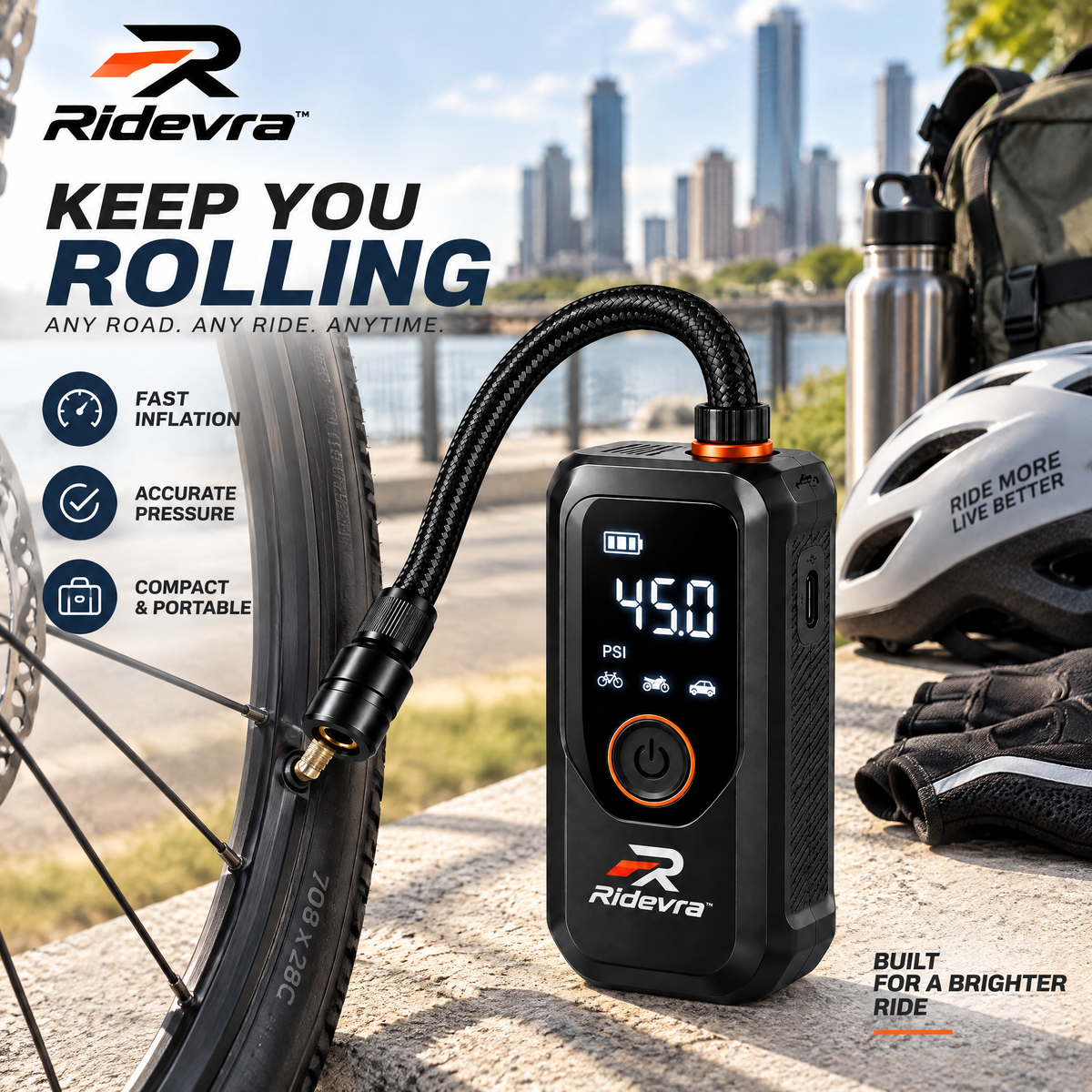 Ridevra™ Mini Electric Bike Tire Inflator