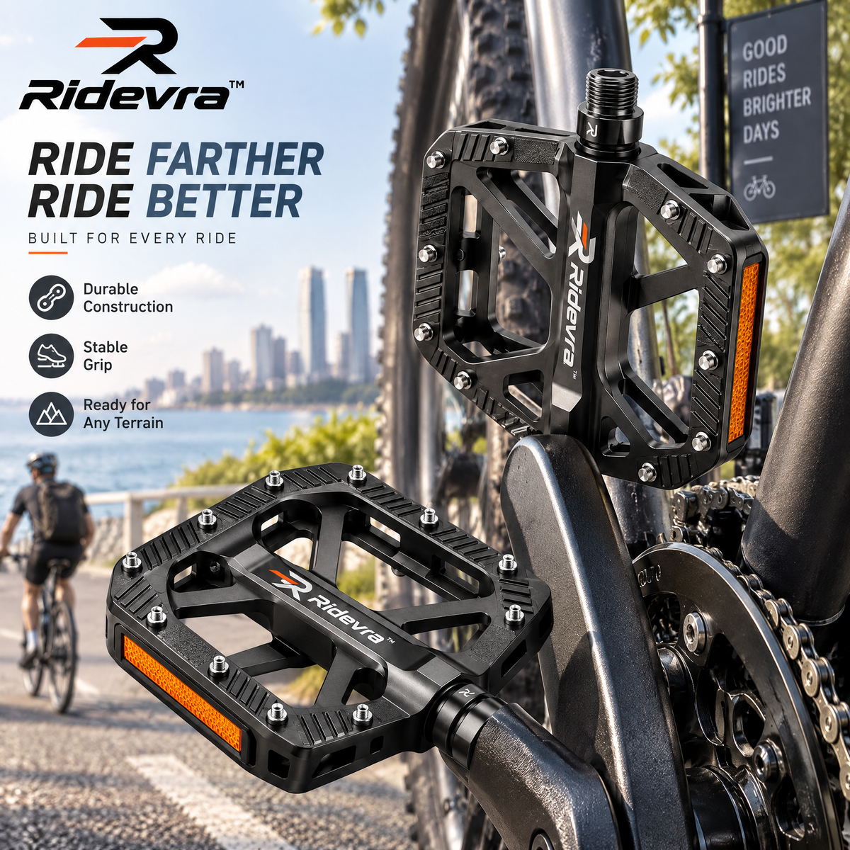 Ridevra™ Wide-Platform Anti-Slip Bike Pedals