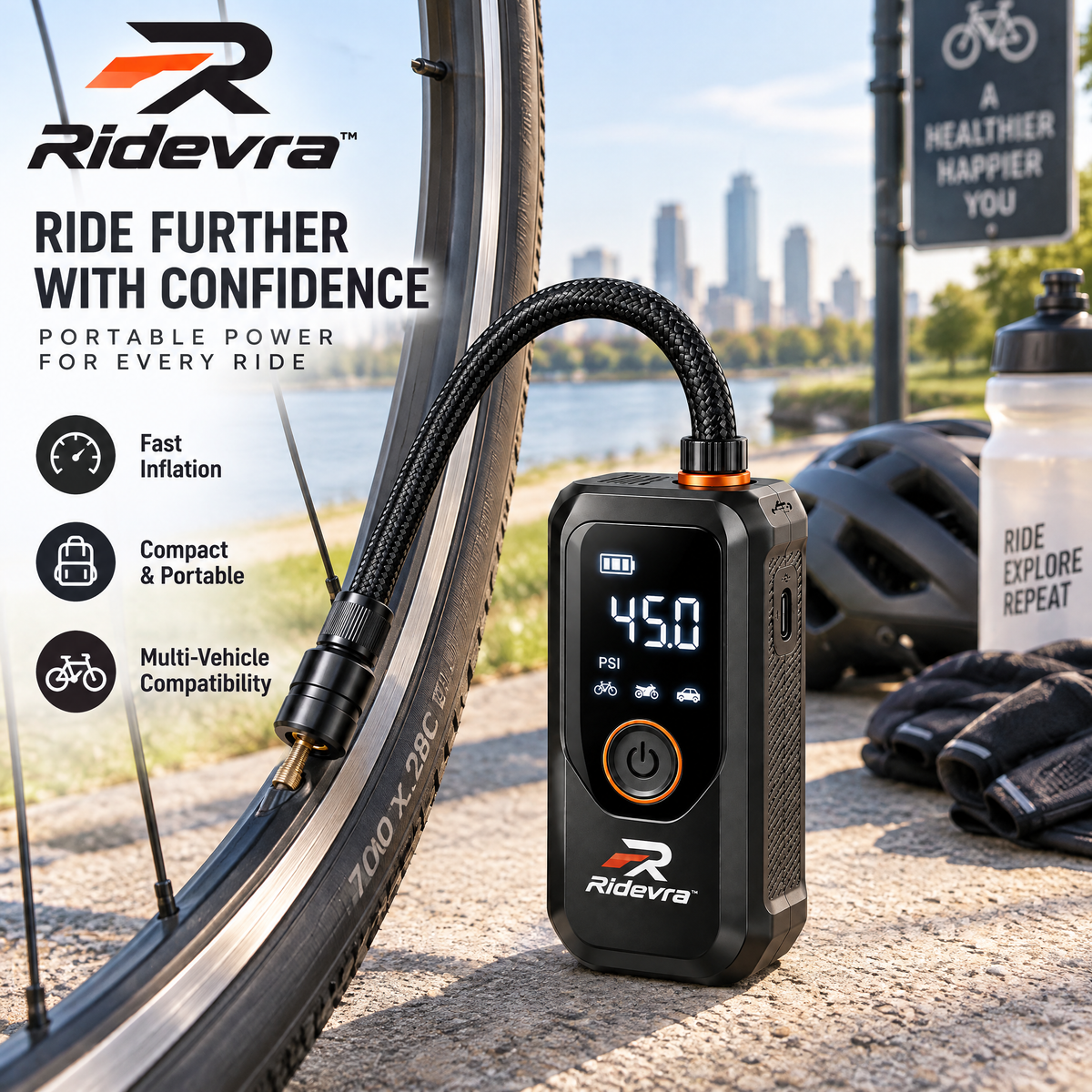Ridevra™ Mini Electric Bike Tire Inflator