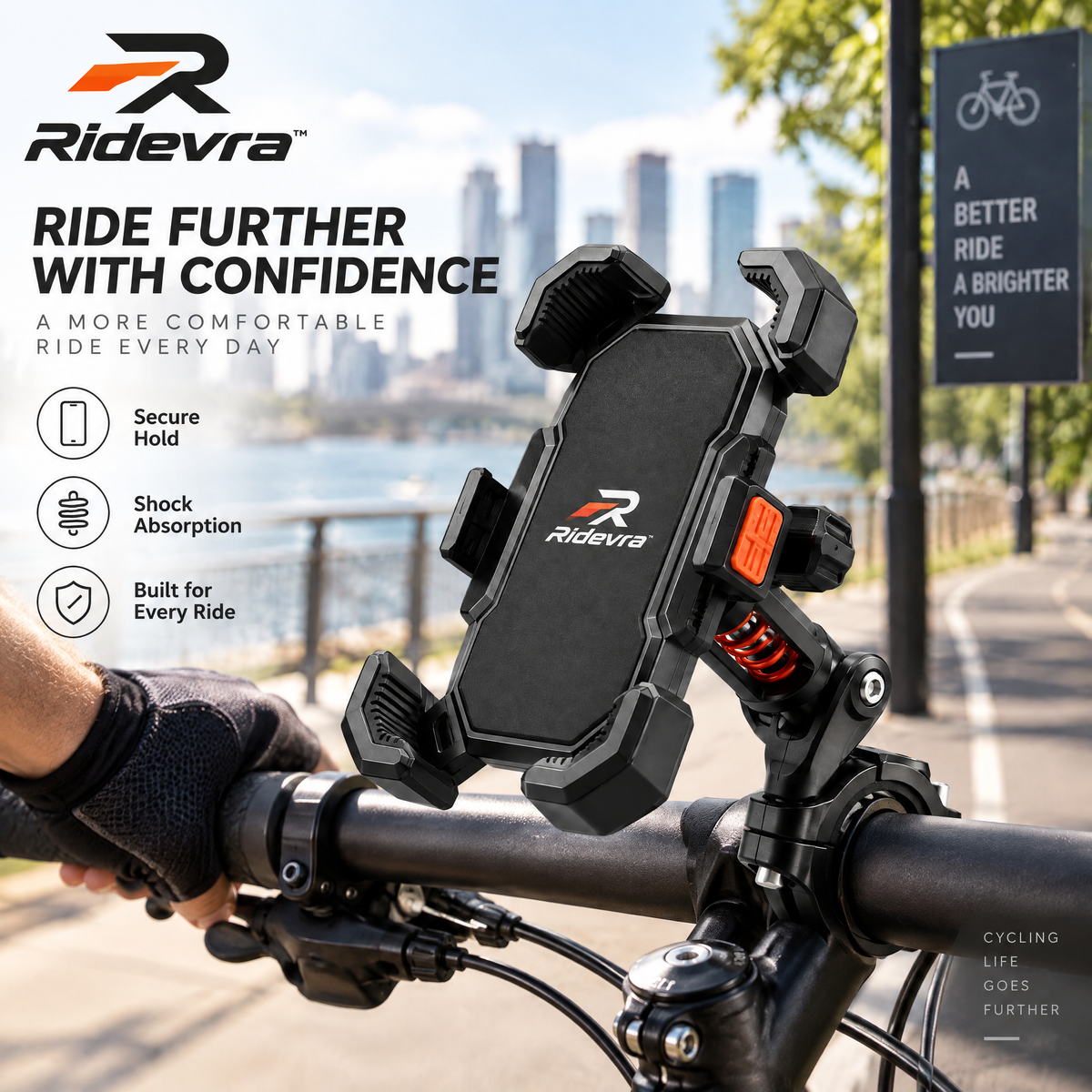 Ridevra™ Shock-Absorbing Bike Phone Mount