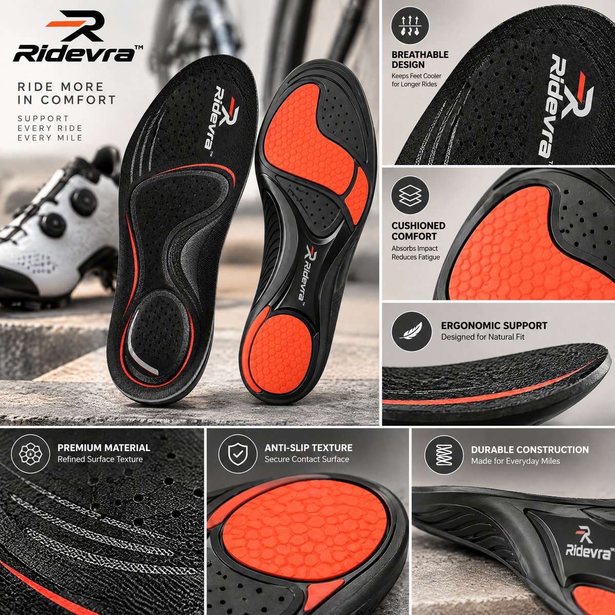Ridevra™ High-Cushion Cycling Insoles