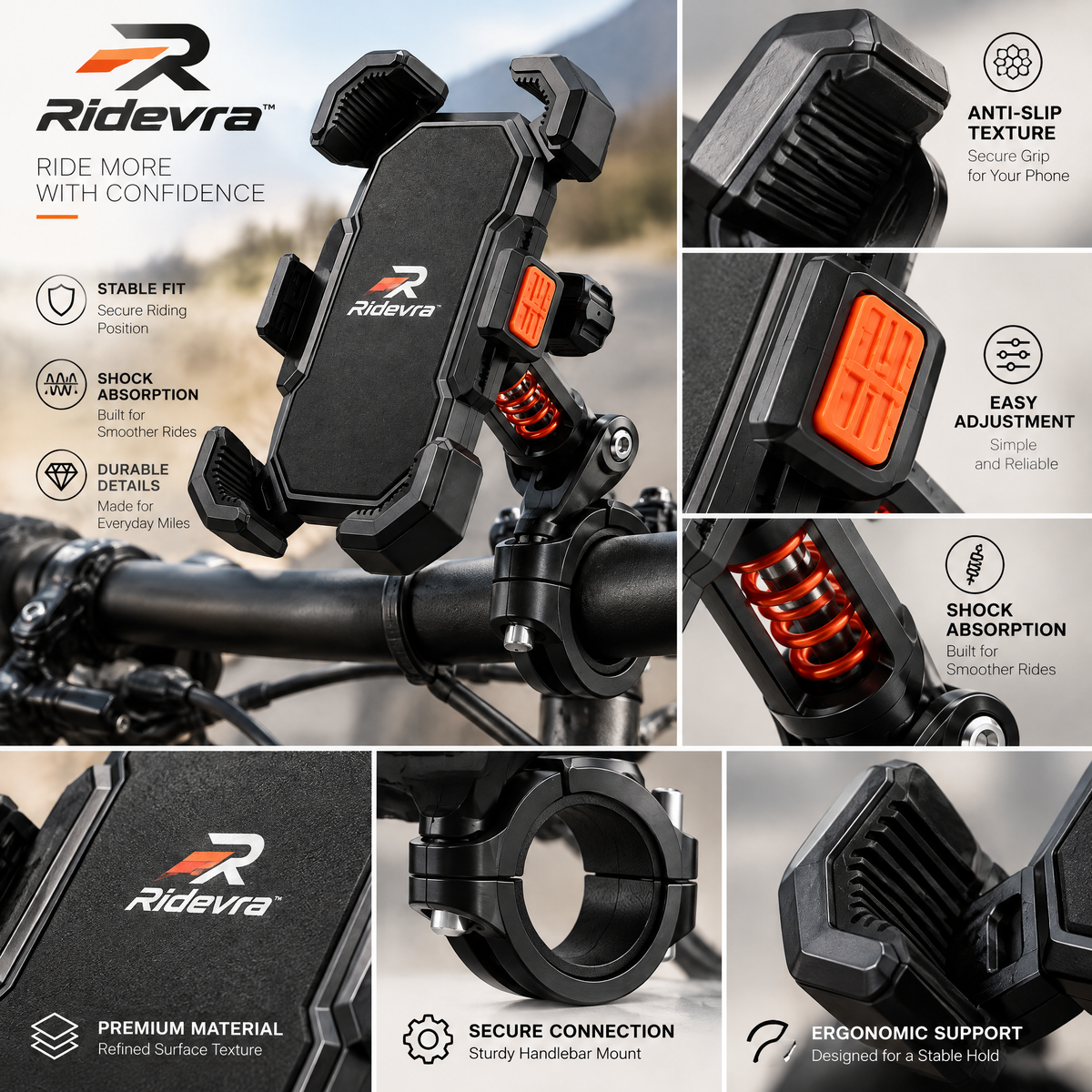 Ridevra™ Shock-Absorbing Bike Phone Mount