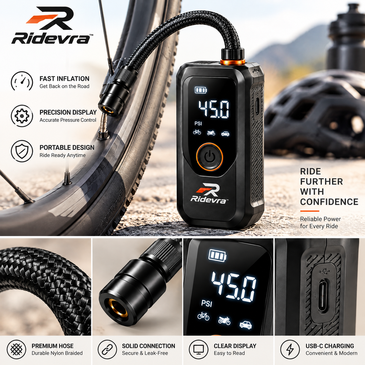 Ridevra™ Mini Electric Bike Tire Inflator